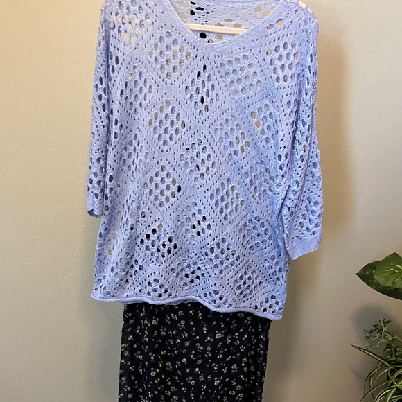 Women's Light Blue Crochet loose knit top NWOT - Picture 1 of 5